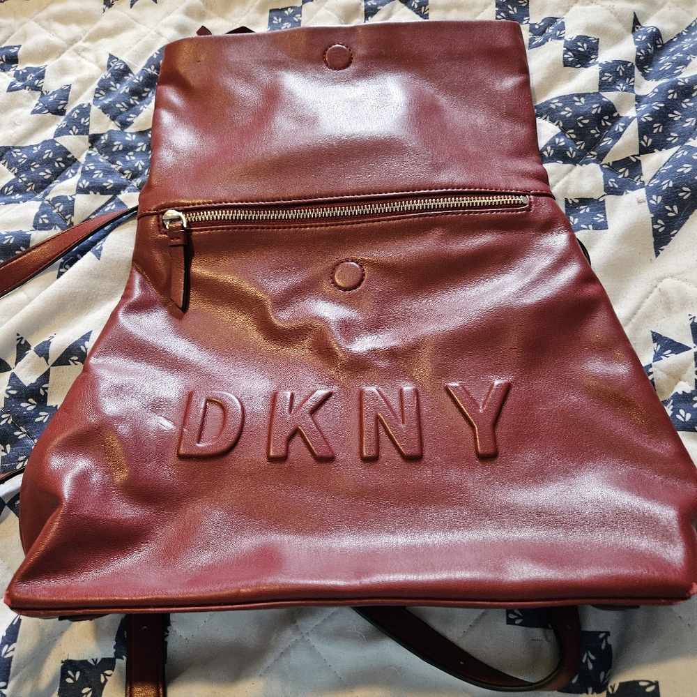 DKNY Burgundy Backpack with Embossed Logo